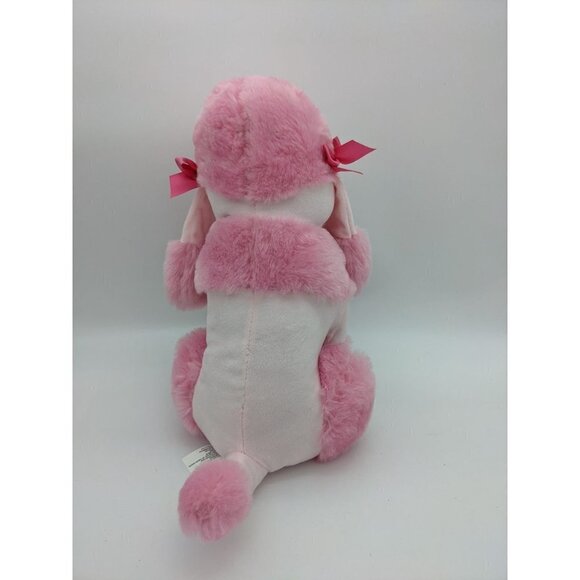 Kelly toy pink white poodle dog plush 15" sitting pink bows - Picture 7 of 11